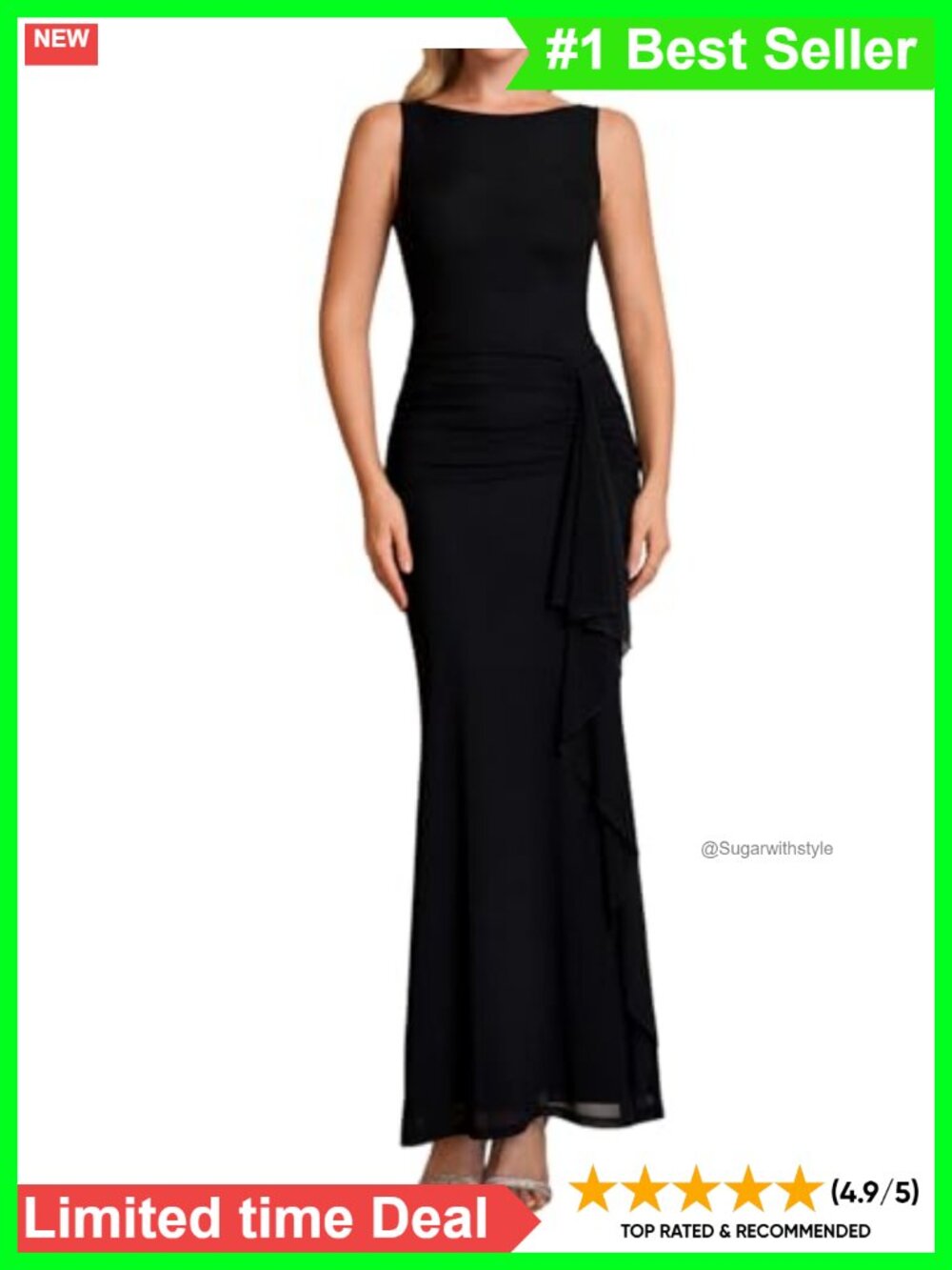 Women's Ruffle Formal Wedding Guest Bodycon Maxi Dress Mesh Sleeveless